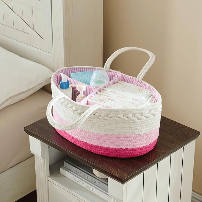 luxury little Diaper Caddy Organizer for Changing Table, Baby Diaper Basket, Portable Storage Basket, Wipes, Car Organizer, Nursery, Baby caddy (Pink)