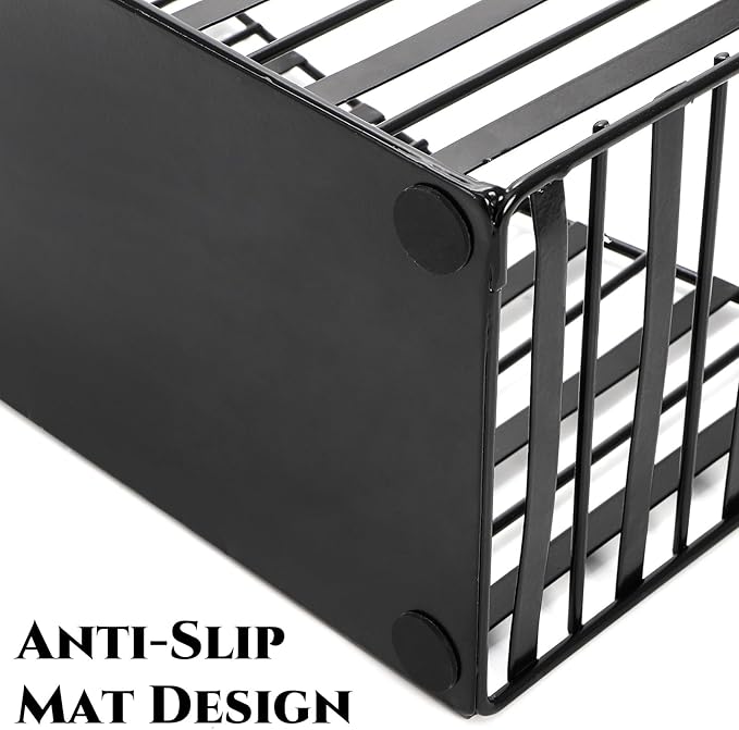 Metal Magazine Holder, Document File Rack with Handle, Newspaper Book Folder Mail Organizer Bin, Iron Wire Tablet Storage Basket Stand for Home Office Bathroom Bedroom Den Living Room, Black