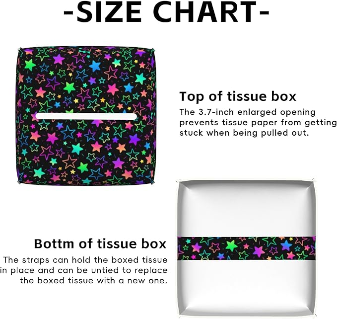 Neon Stars Tissue Box Cover Square,Tissue Box Holder with Belt Bottom,Stylish Leather Napkin Holder for Vanity Countertop,Nightstands,Office Desk,5.2"Ã5.2"Ã5.2"