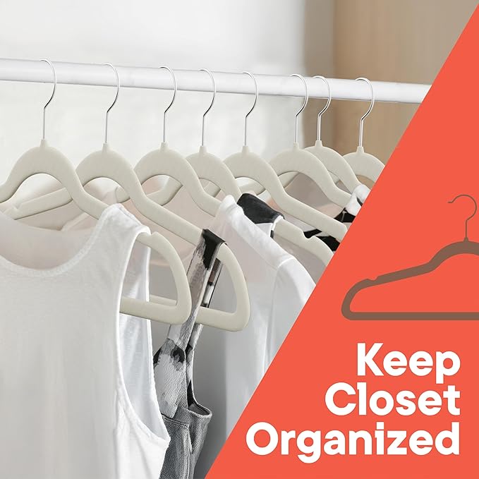 Ivory Velvet Hangers 10 Pack – 360° Swivel Hook, Non-Slip and Space Saving Hangers, Heavy-Duty 11 lbs Weight Capacity - Smooth Velvet Finish for Crease-Free Clothes and Effortless Closet Organization