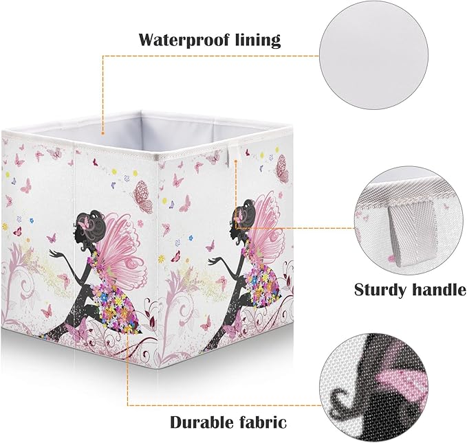 Blueangle Butterfly Girl Cube Storage Bin, 11 x 11 x 11 in, Large Collapsible Organizer Storage Basket for Home Décor