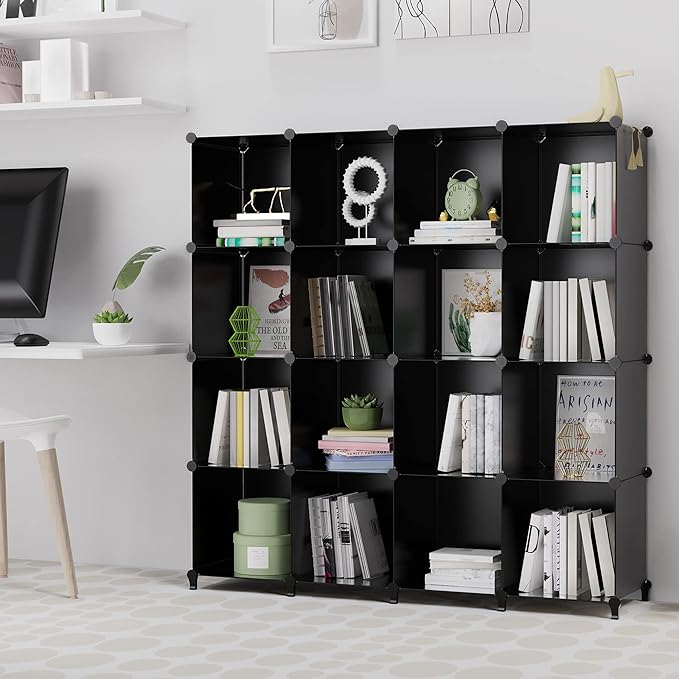HOMIDEC Closet Organizers and Storage, 16 Cube Storage Organizer, Closet Organizer Bookshelf Cubes Shelves for Clothes, Bedroom, Kids Room, Bathroom, Wardrobe, Garment Racks, Black