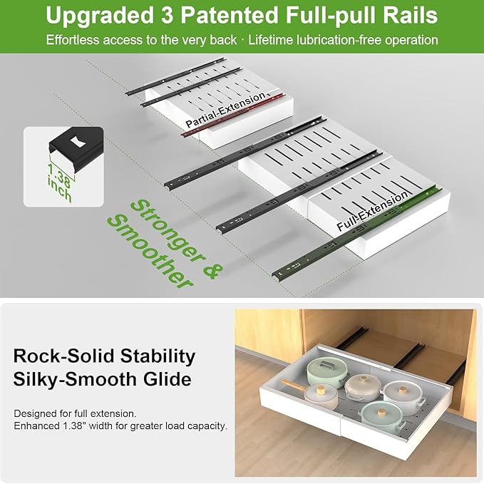 ANTOWIN 1-Pack Expandable Pull Out Cabinet Organizer 21"Deep(12.2"-20.5"W), 3 Full Extension Glides Slide Out Drawers, Roll Out Shelves Adhesive Raising Pad,Compatible Framed Cabinets,90lb Cap,White