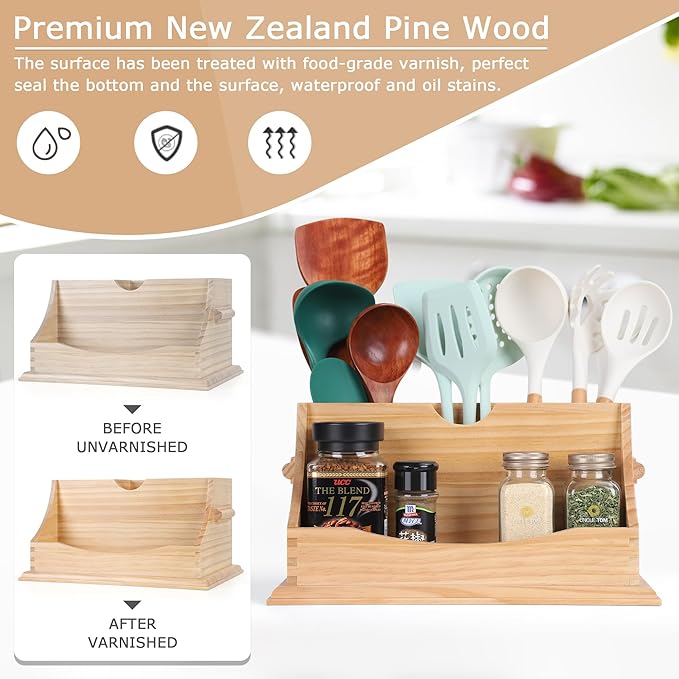 Innovation Kitchen Utensil Holder for Countertop with 4 Compartments, Natural Color(Utensil Not Included)