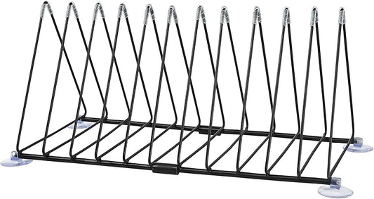 Vinyl Record Holder Storage, 11 Slot Metal Record Stand Magazine Newspaper Album Display Rack Desktop Triangle File Holders for Office Home Black