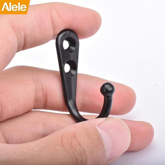Alele 12Pcs Wall Mounted Coat Hooks,Single Prong Robe Hook for Hanging,Black-Painted (Black Single Rebo Hook 12p)