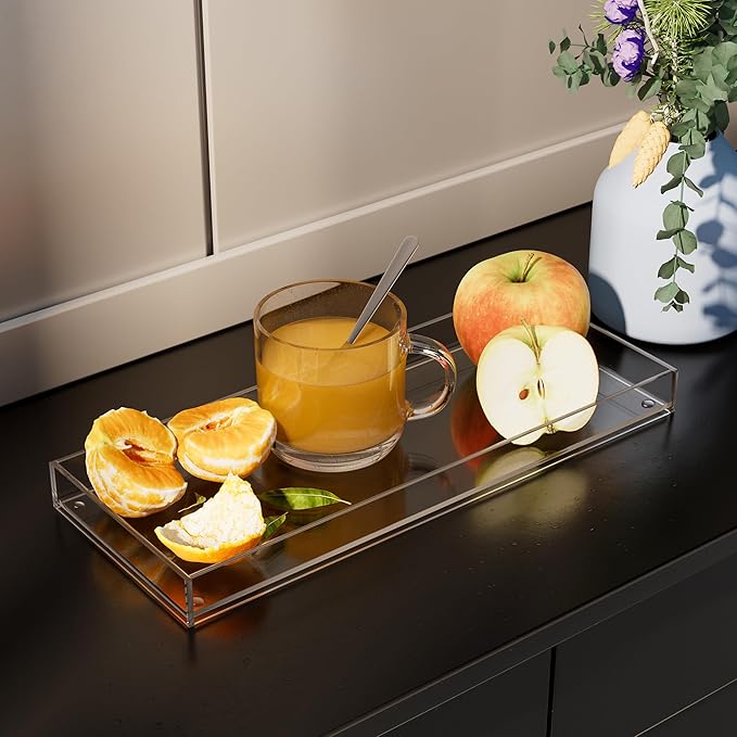 Serving Tray 5x10 Inch Decorative Serving Trays Small Acrylic Serving Platter Clear Appetizer Tray Small Utility Organizer for Keys, Jewelry, Nightstand & Desk, 1 Pack