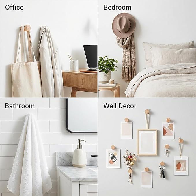 4Pcs Natural Wooden Wall Hooks Solid Wood Hangers Hooks Rustic Wooden Coat Hat Hooks for Entryway Bathroom Wall