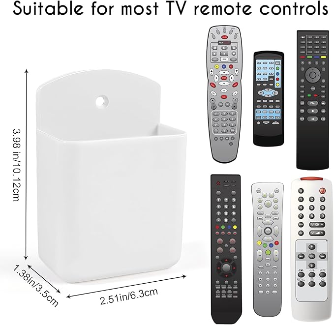 2 Pack White Remote Control Holder, Self adhesive Wall Mount Storage Box for TV and Air Conditioner Remote Controls, Pen Holder Organizers and Accessories for Home Office School
