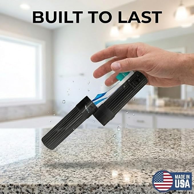 Toothbrush Holder - Black, Made in USA, with Ventilation Holes, for Toothbrush Covers, Toothbrush Holder, Toothbrush Soft, Durable Design, Hygienic Bathroom Accessory