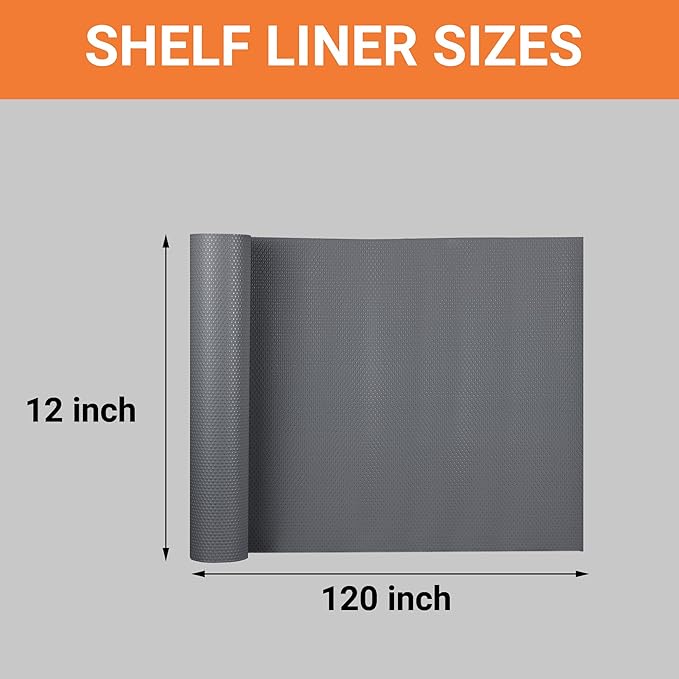FLPMIX Shelf Liner for Kitchen Cabinets 12 inch Wide - Easy to Cut Drawer Mat Dark Grey, 12" x 120 Inch, Waterproof Non-Adhesive Pantry Cabinet Liner