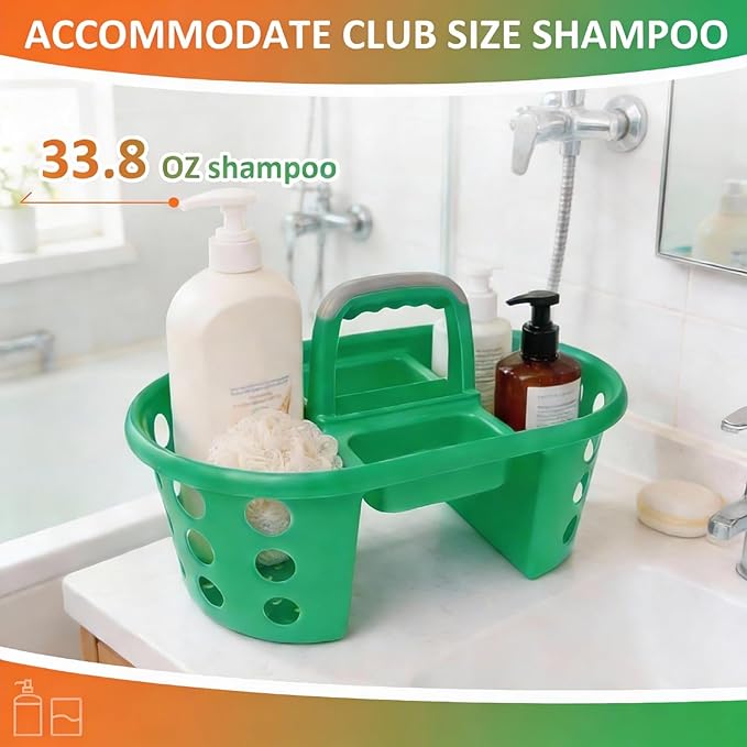 Large Shower Caddy Portable 2PC - Made in USA Plastic Jumbo Size Dorm Storage Candy Tote with Handle Shower Organizer for Bathroom, Pantry, Kitchen, College Dorm, Green/Orange