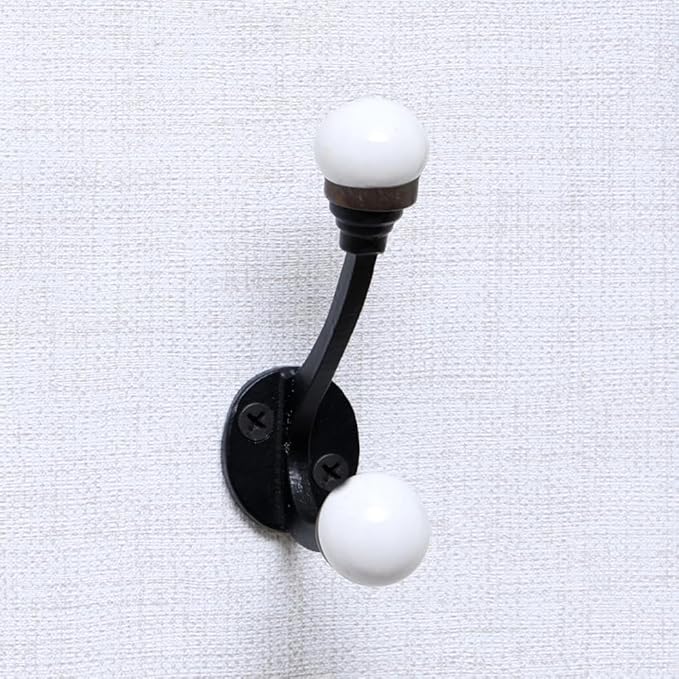 Indian Shelf Pack of 12 Double Prong White Decorative Coat Hooks Unique Coat Rack Wall Mount Ceramic Wall Hooks for Hanging Towel Holder Backpack Purse Hanger- Style 2
