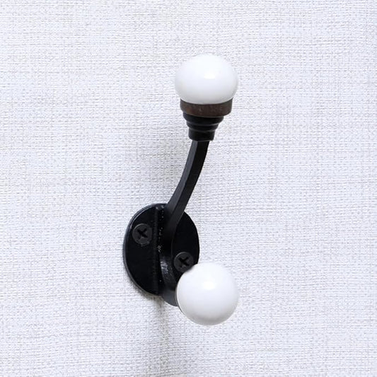 Indian Shelf Pack of 12 Double Prong White Decorative Coat Hooks Unique Coat Rack Wall Mount Ceramic Wall Hooks for Hanging Towel Holder Backpack Purse Hanger- Style 2