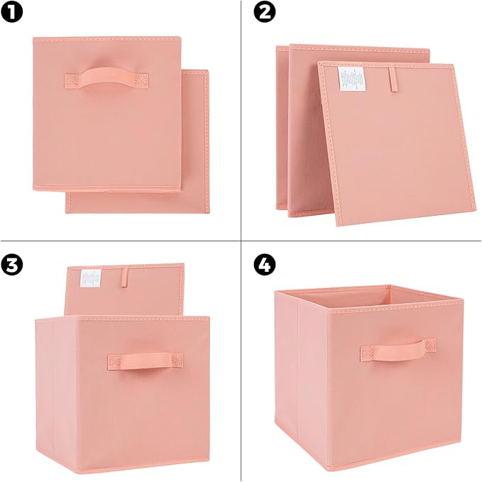 Fabric Storage Bins 6 Pack 13 inch Foldable Storage Cubes with Reinforced Handles Fun Colored Durable Cube Storage Bin for Home, Playroom, Closet Organizers and Storage Purple, Pink, Peach