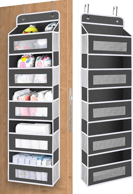 Upgrade Pocket Over The Door Organizer Storage, 5 Shelf Hanging Door Organizers with 10 Large Capacity Pockets, Anti Tilt 48 lb Load Behind Door Organizer for Bedroom, Bathroom, Pantry
