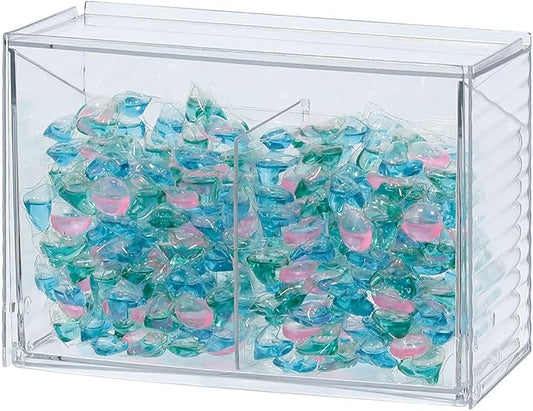 Clear Dishwasher Detergent Dispenser Holder, Large Adhesive Under Sink Door Storage and Organizer for Kitchen and Bathroom, Plastic Laundry Pods Box
