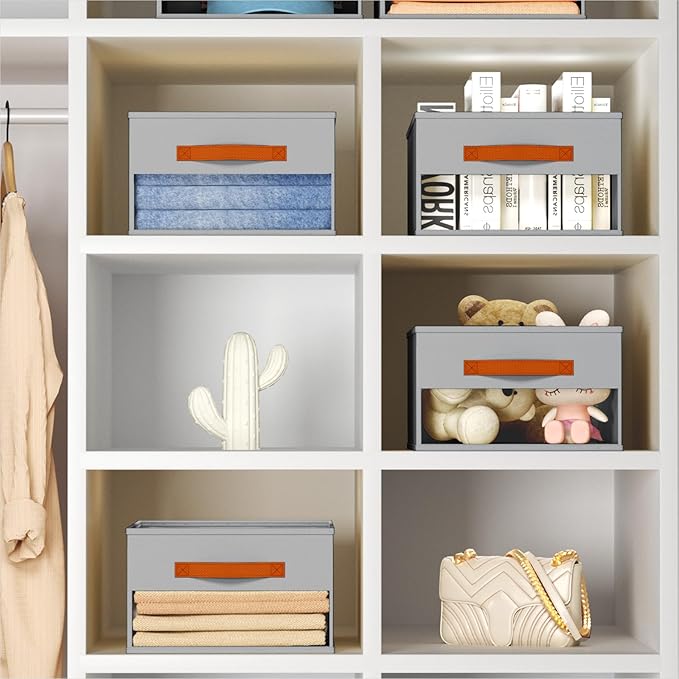Drawer Organizers and Storage - 6 Pack Foldable Pants Organizer with Clear Window & Handles, Fabric Closet Organizer for Clothes, Jeans, Sweaters, Towels, T-shirt, Scarf (Grey)