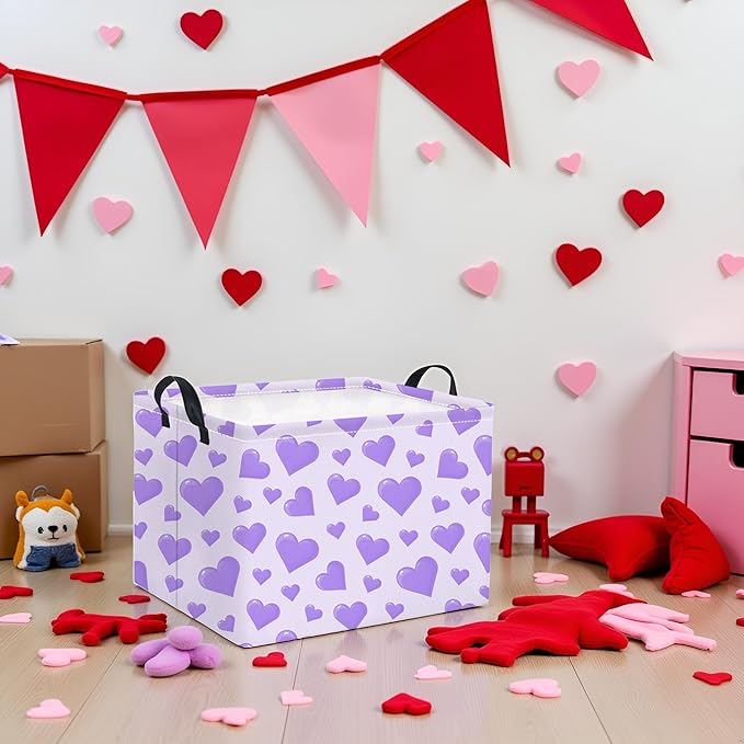 Rectangular Valentines Basket for Women Girls Storage Bin Organizer Box Shelf Room Decor(Purple Heart)
