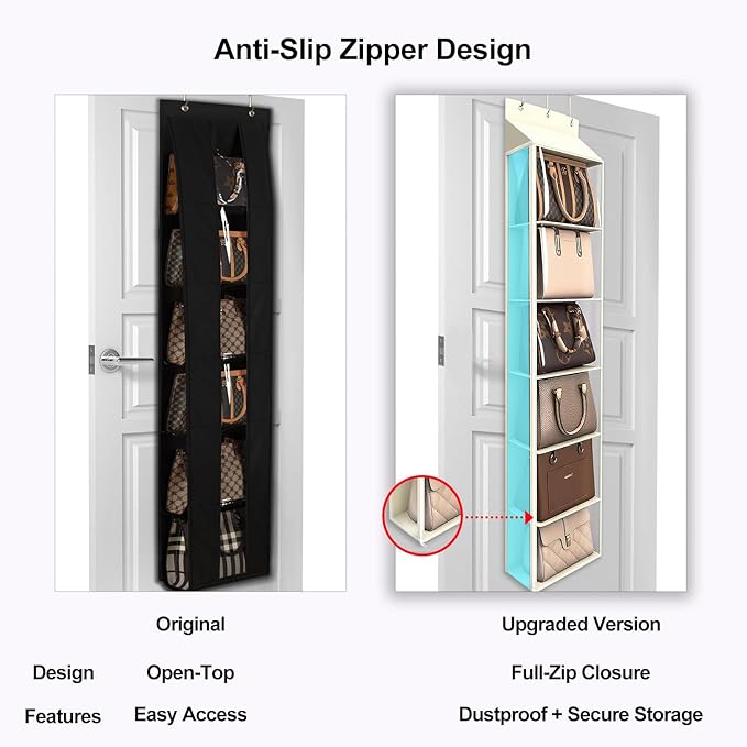 Lirex Over The Door Purse Organizer & Purse Shelf for Closet – Handbag Storage Organizer with Purse Hanger. Perfect for Scarves, Hats, and Leggings. S (11.8'' x 5'' x 51.6''), Cream White