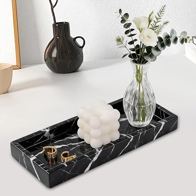 Natural Marble Tray, Stone Tray for Bedroom/Bathroom/Kitchen/Vanity Countertop, Jewelry Tray for Rings Earrings Necklace Bracelet Watch, Room Decor Aesthetic