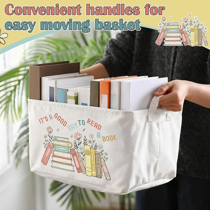 Marsui Book Lover Gifts It's a Good Day to Read Book Storage Basket to Be Read List Storage Bin Bookish Accessories Bookworm Gift for Club Members Student Teacher Reading Accessories