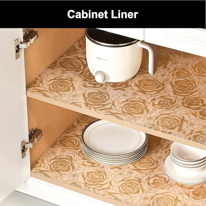 Cooyes Shelf Liner – Premium Non-Adhesive Cabinet & Drawer Liner for Kitchen – Waterproof Shelf Paper with Modern Pattern – Durable EVA Cabinet Mat – Easy to Cut （24" W x 360" L）