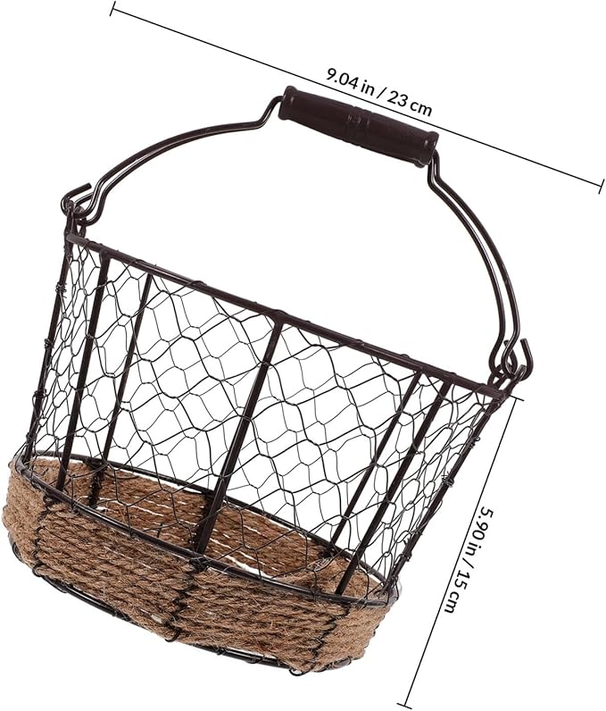 Iron Wire Basket with Handle Small round Metal Storage Basket Multifunctional Wire Sundry Organizer for Home Kitchen Fruit and Vegetable Storage