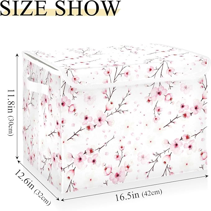 senya Flower Baskets Collapsible Storage Bins with Lids, Cherry Blossom Branche Storage Boxes Clothes Baskets for Organizing