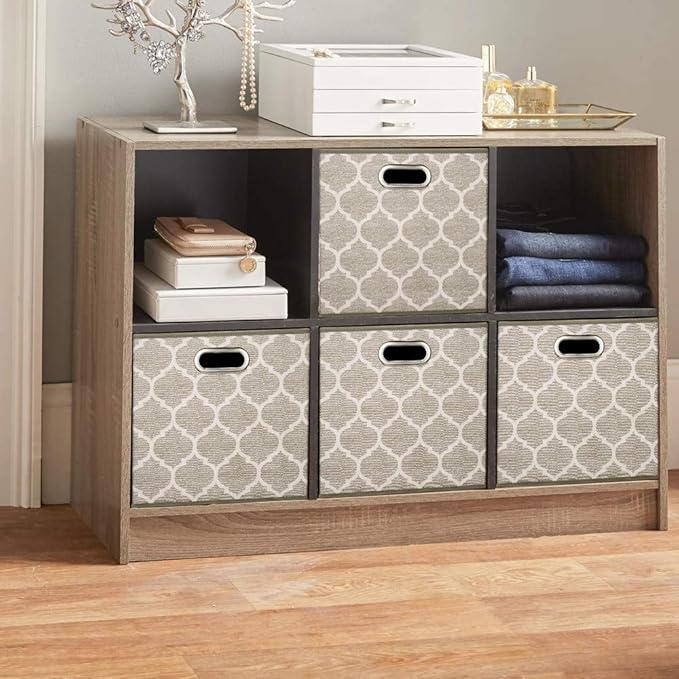 13x13x13 In Fabric Storage Cube Bins with Print Grid Pattern Foldable Clothes Storage Cubes Baskets Drawers Organizer Cubicle Storage Boxes for Organizing Closet Shelves ,QY-SC01-3