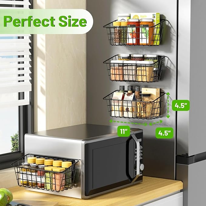 Ofiray-home Magnetic Shelf for Fridge, Seasoning Organizer with Strong Magnets for Kitchen Storage Organization, Moveable Magnetic Spice Rack for Refrigerator, Whiteboard, Kitchen Counter, Cabinet