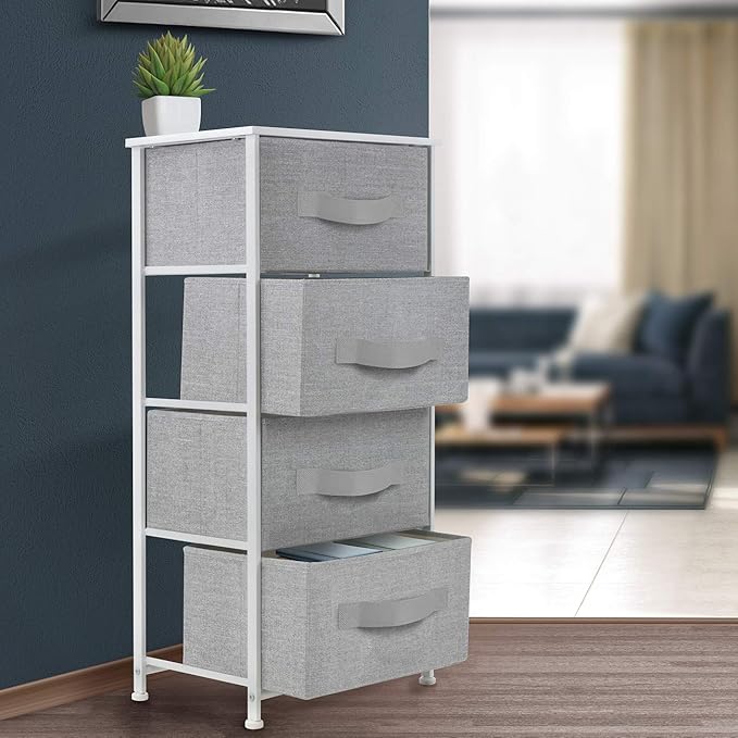 Sorbus Nightstand with 4 Drawers - Bedside Furniture & Night Stand End Table Dresser with Steel Frame, Wood Top, Easy Pull Fabric Bins for Home, Bedroom Accessories, Office & Dorm