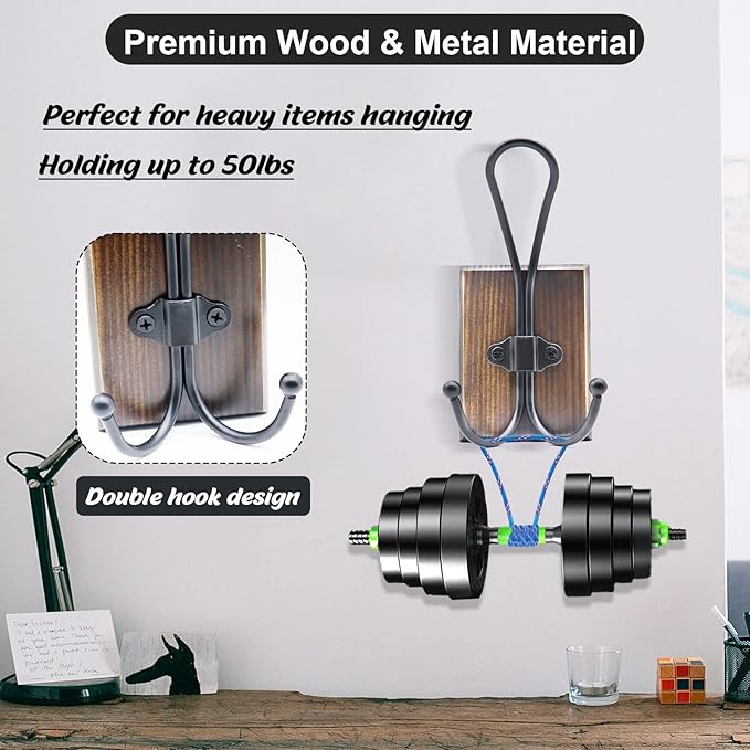 Wall Hooks for Hanging, 4 Pack Farmhouse Towel Hooks for Bathrooms, Hat Hangers,Coat Hooks,Coat Rack for Robe Keys Purse(Weathered Brown)