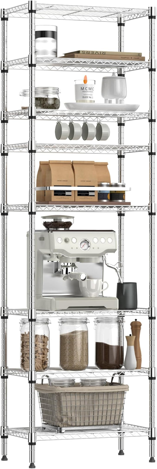 IZEUK 8 Tier Adjustable Metal Storage Shelving Unit, Heavy Duty Standing Rack Organizer for Kitchen, Pantry, Laundry Room, Garage or Basement, 2000 lbs Capacity, 23.6 W x 13.8 D x 79.5 H, Chrome