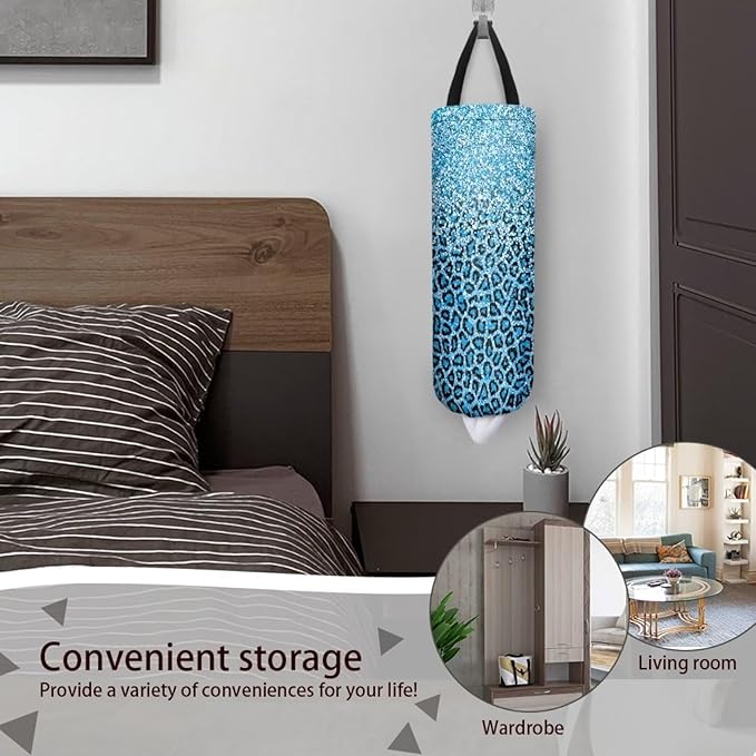 Hanging Plastic Bag Holder Dispenser Set of 2 Reusable Wall Mount Hanging Plastic Bag Storage Organizer for Grocery Bags,Glitter Leopard