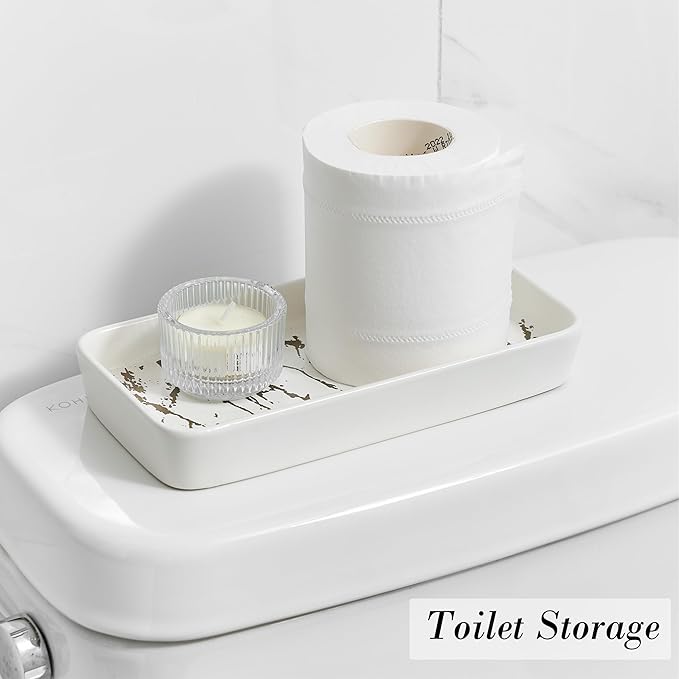 Bathroom Vanity Tray for Countertop,2PC Rectangle Marble Tray Set,Decorative Bathroom Organizer for Scrubber, Lotion Bottles, Perfume, Jewelry, Candle, Key Trinket Ringï¼Small,Whiteï¼