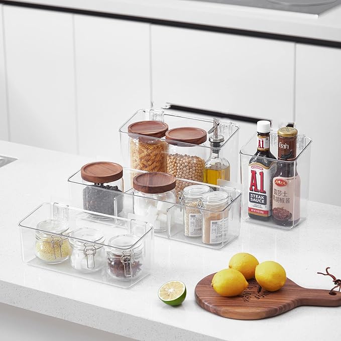 Adhesive Mount Storage Organizer Container Basket Bins, Plastic Over Cabinet Door Organizer, Pantry Wall Organization, Bathroom Organizer, Space Saving Holder for Sandwich Bags-4 Pack