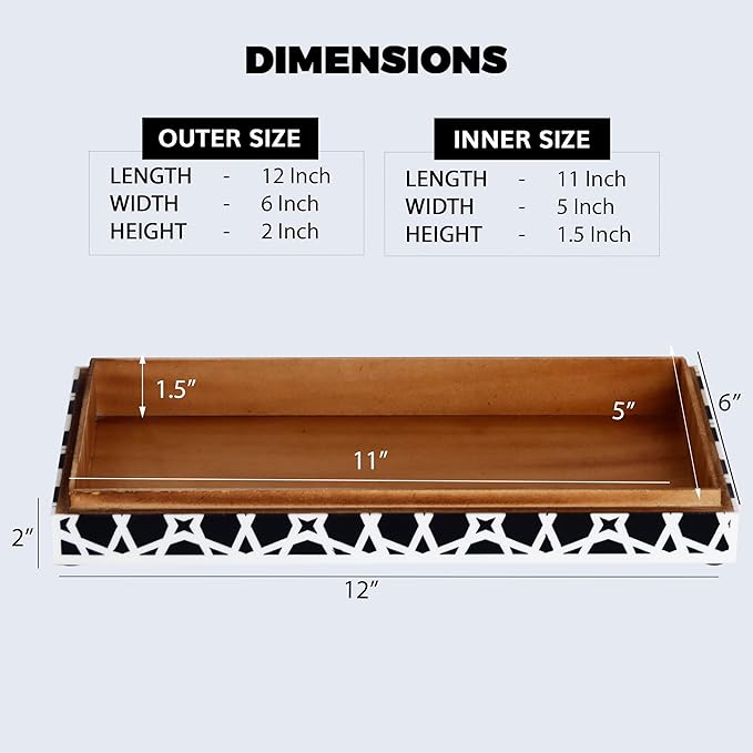 Handicrafts Home Large Decorative Storage Box with Lid – Black and White Coffee Table Storage Box, Decorative Remote Control Holder, Keepsake Box for Living Room & Shelf Decor – Moroccan Zellij 12x6x2