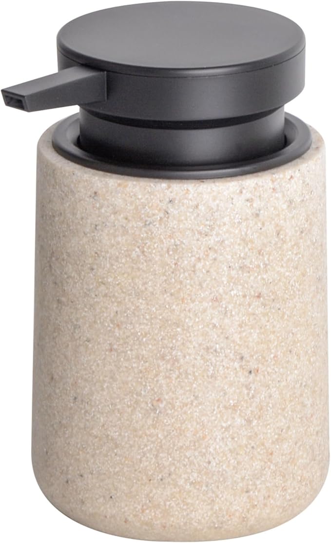 Liquid Soap Dispenser with Easy-to-Press Pump, 10 oz Refillable Hand Soap Dispenser with Extended Spout for Bathroom Kitchen Dish Lotion, Modern Stone Texture (Beige)