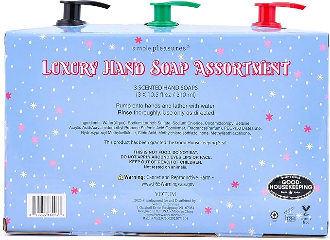 Simple Pleasures Snowman, Santa & Christmas Tree 3 Pack: Holiday Apple, Balsam Fir & Snow Scented Decorative Refillable Soap Dispensers for Kitchen Countertops and Bathroom Sinks