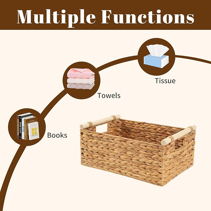 Natural Woven Storage Basket 11.6x8.1x4.9 Inch, Small Wicker Organizer Bin with Handles for Shelves, Multi-Purpose Decorative Basket for Kitchen, Bathroom, Pantry, Gift Wrapping, Farmhouse Home Decor