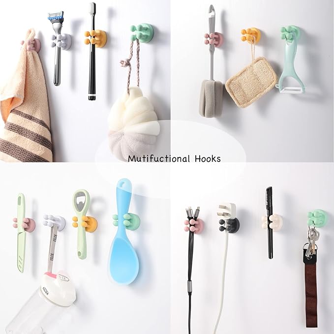 iBetterLife Razor Holder for Shower Hooks – 5Pcs Self Adhesive Wall Mounted Single Hook for Hanging Toothbrush, Functional Waterproof Utility Plug Holder for Bathroom Kitchen Living Room Office