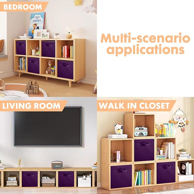 ShellKingdom Storage Bins, Foldable Fabric Storage Cubes And Cloth Storage Organizer Drawer For Closet And Toys Storage, 13 X 13 X 13 INCH, 6 Pack (Purple)