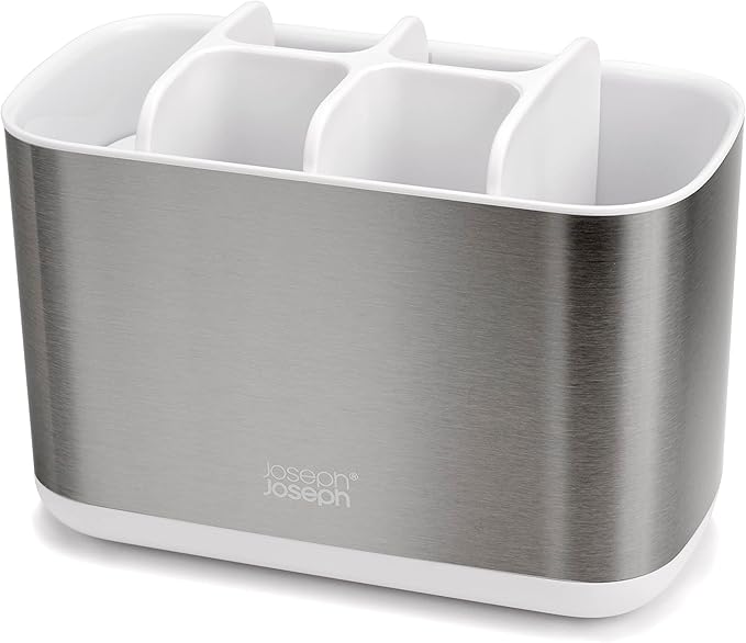 Joseph Joseph EasyStore Stainless-Steel Toothbrush Holder Bathroom Storage Organizer Caddy, Large