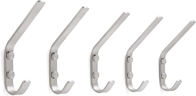 WEBI Coat Hook Wall Mounted - Heavy Duty Stainless Steel 304 Dual Wall Hook Rack – Double Prong Robe Hooks for Bathroom Kitchen Office Entryway Closet,Single Hook,5 Packs