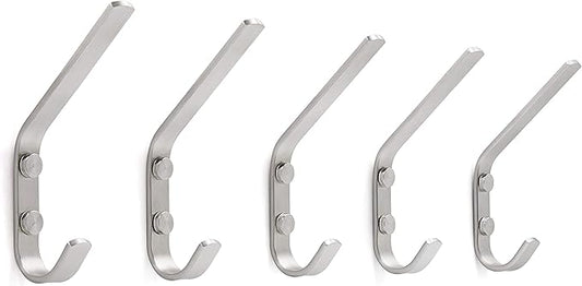 WEBI Coat Hook Wall Mounted - Heavy Duty Stainless Steel 304 Dual Wall Hook Rack – Double Prong Robe Hooks for Bathroom Kitchen Office Entryway Closet,Single Hook,5 Packs