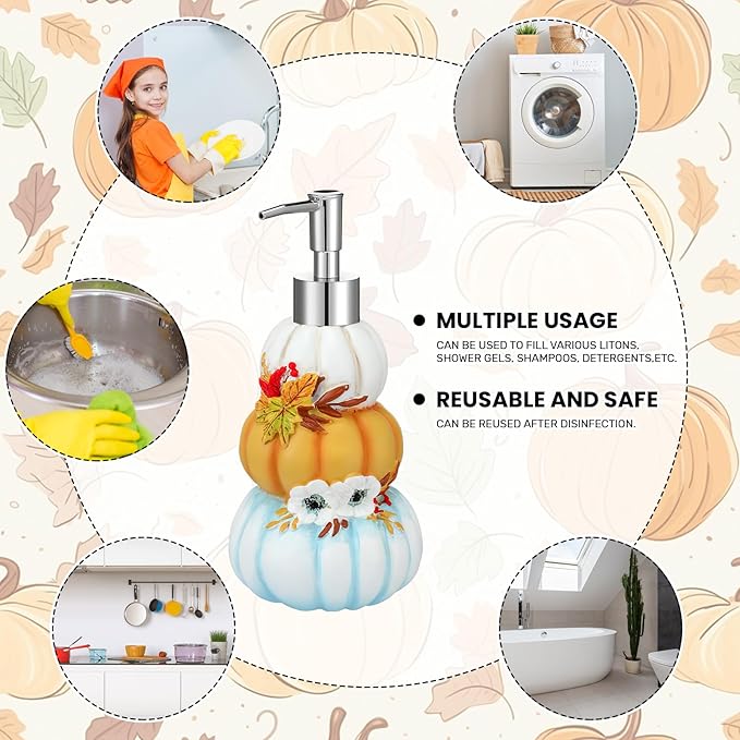 4 Pcs Fall Pumpkin Soap Dispenser Thanksgiving Day Gift Set Autumn Bathroom Accessories, Lotion Pump and Fingertip Towels with Gift Box for Home Bath Autumn Decoration