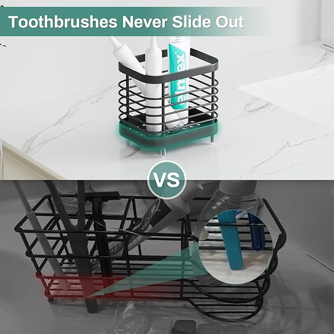 Black Electric Toothbrush Holder for Bathroom, Toothpaste Caddy Organizer Storage with Drainage, Stainless Steel Kids Tooth Brush Stand for Countertop Sink, Bathroom Accessories Decor