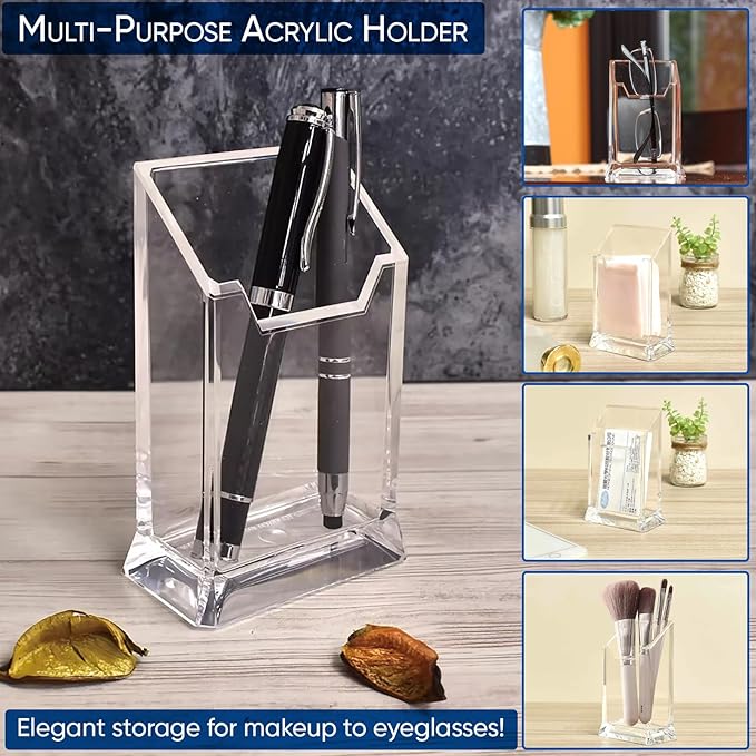 Home-X Acrylic Pen Holder â Multipurpose Clear Acrylic Makeup Brush Holder with Wide Opening and Stable Base for Eyeglasses, Pencils, Tools â Ideal for Desk, Vanity, Bathroom Storage