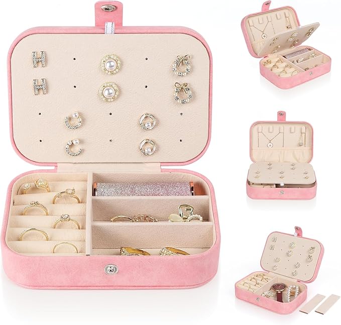 Travel Jewelry Box,Small Jewelry Organizer Boxes for Women Girls, Travel Jewelry Case Portable Jewelry Storage for Earrings,Ring,Necklaces,Bracelets - Red